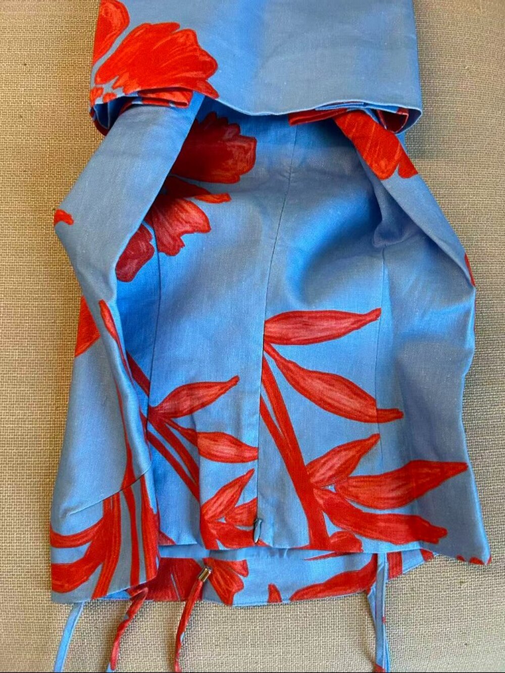 Cara Cara Sky Blue Midi Dress with Bold Red Floral Print - Picture 9 of 12